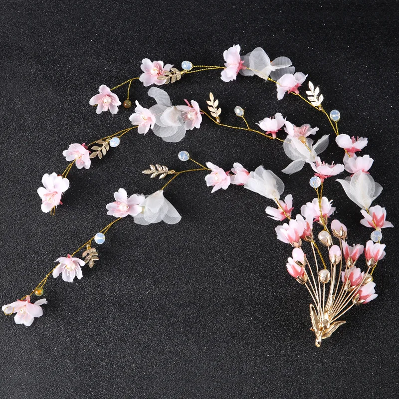 Bride Accessories Hair Band Pink Fabric Flower Bride Forehead Ornament Headband Bride Modeling Accessories Studio Accessories