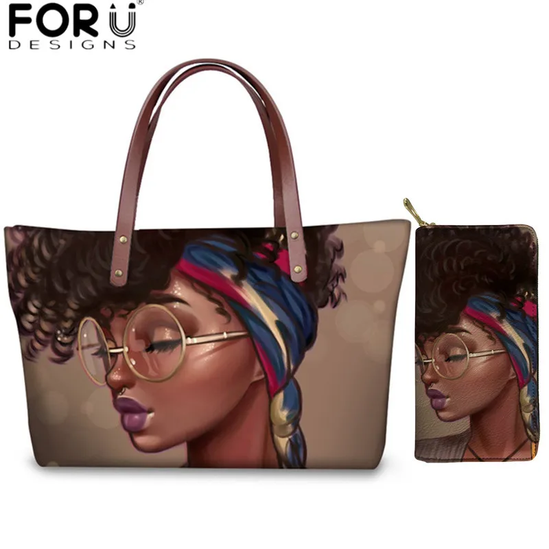 

FORUDESIGNS Brand Designer Bags for Women 2019 African Afro Girls Print Handbag Ladies Girls Large Tote Beach Bag Bolsa Feminina