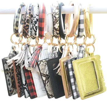 

2020 New Hot Sell Keychain Card Bag for Women Leopard Snake Wallet PU Leather Tassel Kabaw Fashion Bracelet Keychain Jewelry 713