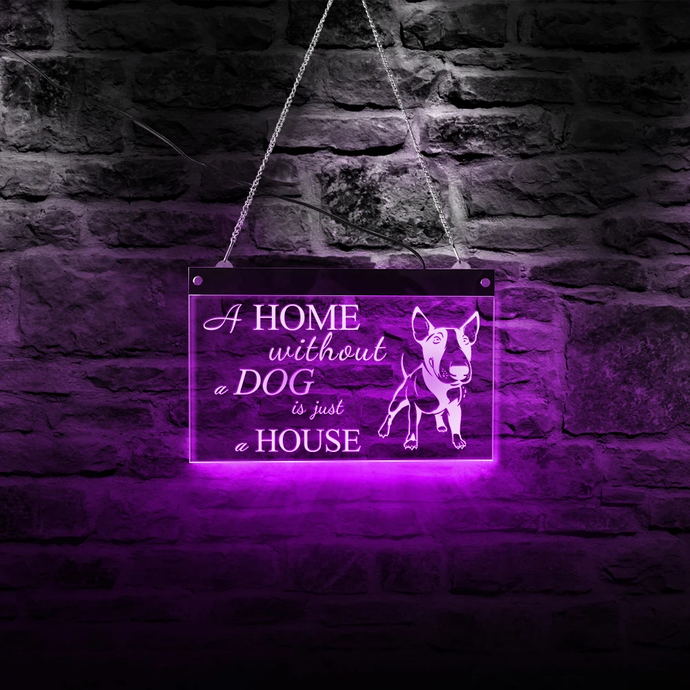 Дом без собаки просто вдохновляющий дом Цитата бультерьер светодиодный неоновый знак стены искусства порода щенка пользовательского освещения доска