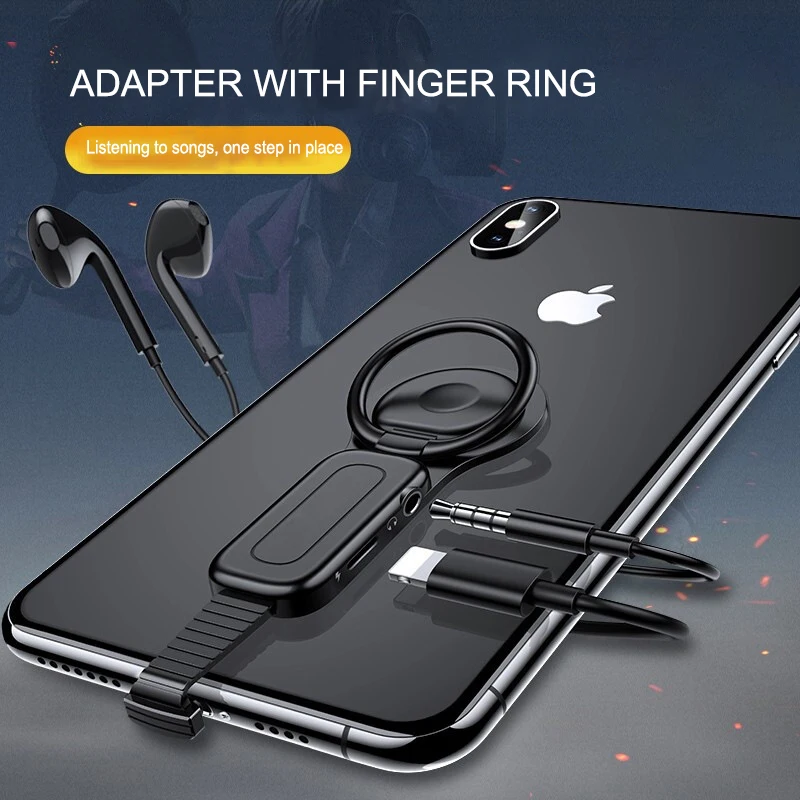 Кольцевой держатель 3,5 мм адаптер для iPhone 6 7 8 plus X XR XS 11 Pro MAX AUX up аудио зарядное устройство-разветвитель Jack наушники гарнитура адаптер