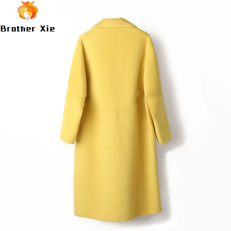 

Spring women plus size wool coats 2020 double faced woolen overcoat 100% wool women's long yellow cocoon thick cashmere coats