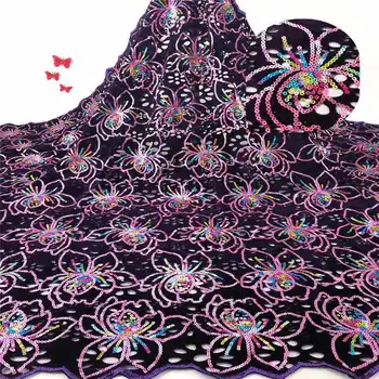 

Velvet Lace Fabric for Dresses Latest Nigerian Sequence Laces Fabrics African Mesh Lace Sequins Lace Fabric for Wedding Party