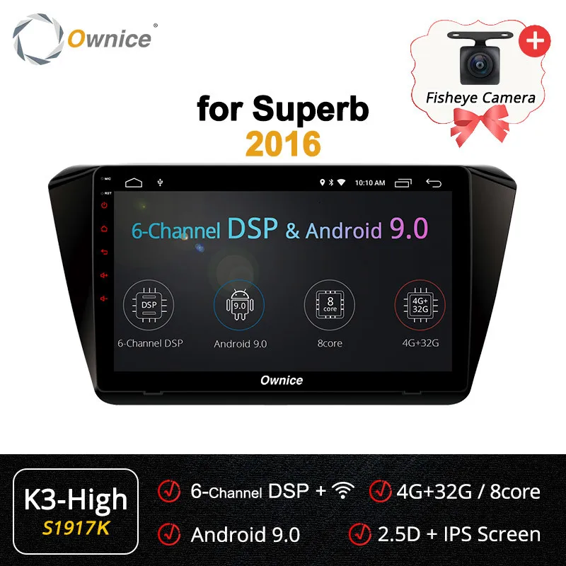 Ownice K6 K5 K3 автомобильный dvd-плеер Android 9,0 10," Gps Радио навигатор для Skoda Superb мультимедиа Dab Dvr стерео DSP - Цвет: S1917 K3-High