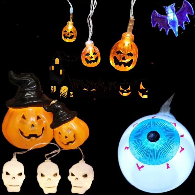

10 LED Lanterns Lamp For Halloween Decor Hanging String Lights Horriable Ghost/Pumpkins/Spider/Bat/Skull Lamp Outdoor Home Decor