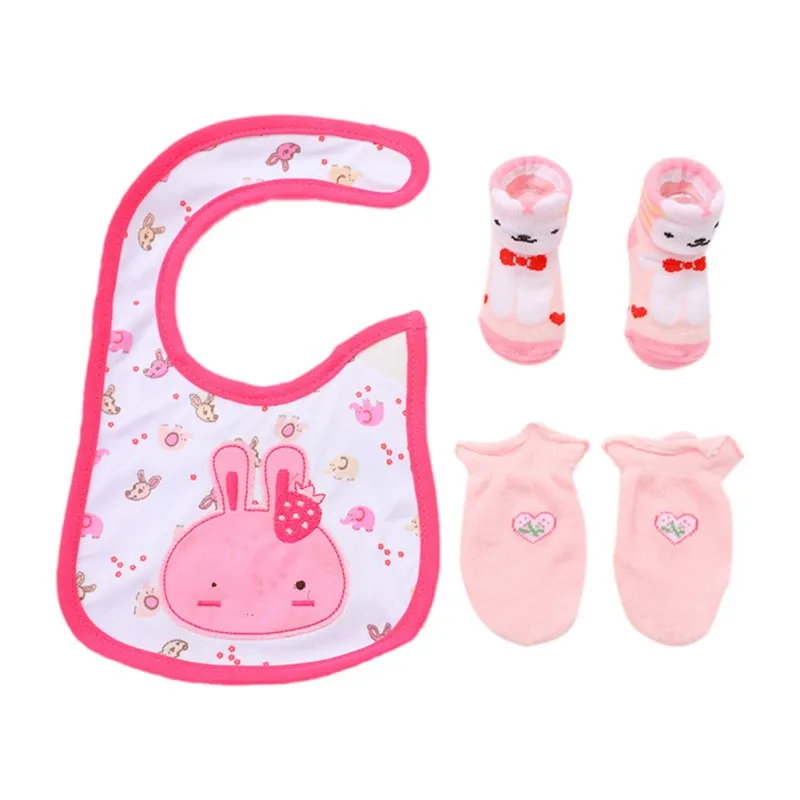 3pcs/set Baby Cartoon Boys Girls Cotton Socks+ Gloves+ Bibs Newborn Clothing Accessories New - Цвет: E