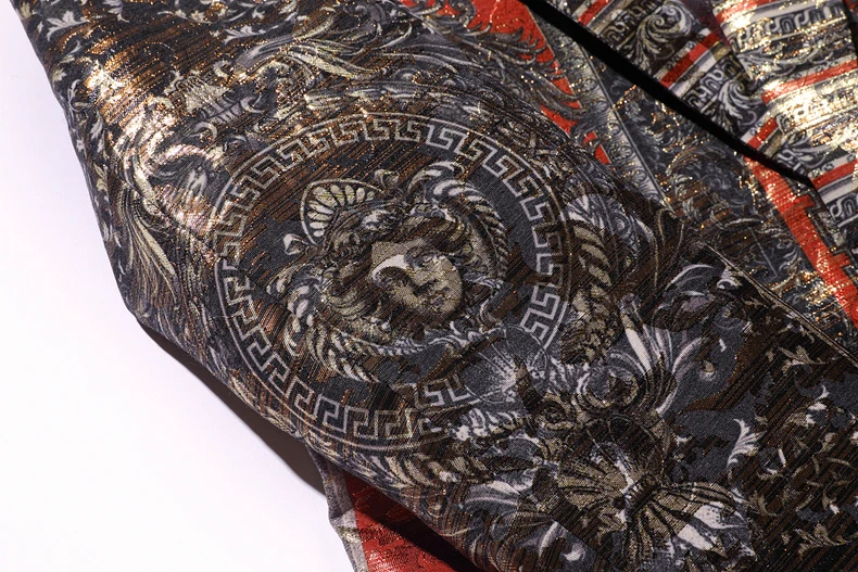 Vaguelette Golden Luxury Men's Blazers And Suit Jacket Slim Fit Medusa Pattern Luxury Brand Floral Print Stage Wear Mens Blazers