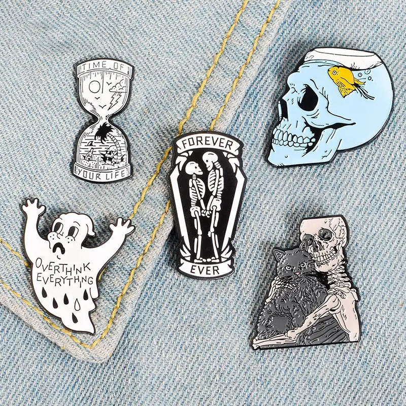 

Gothic Punk Style Halloween Metal Alloy Skeleton Badge Skull Ghost Enamel Pin Brooch Denim Shirt Lapel Collar Lapel Decoration