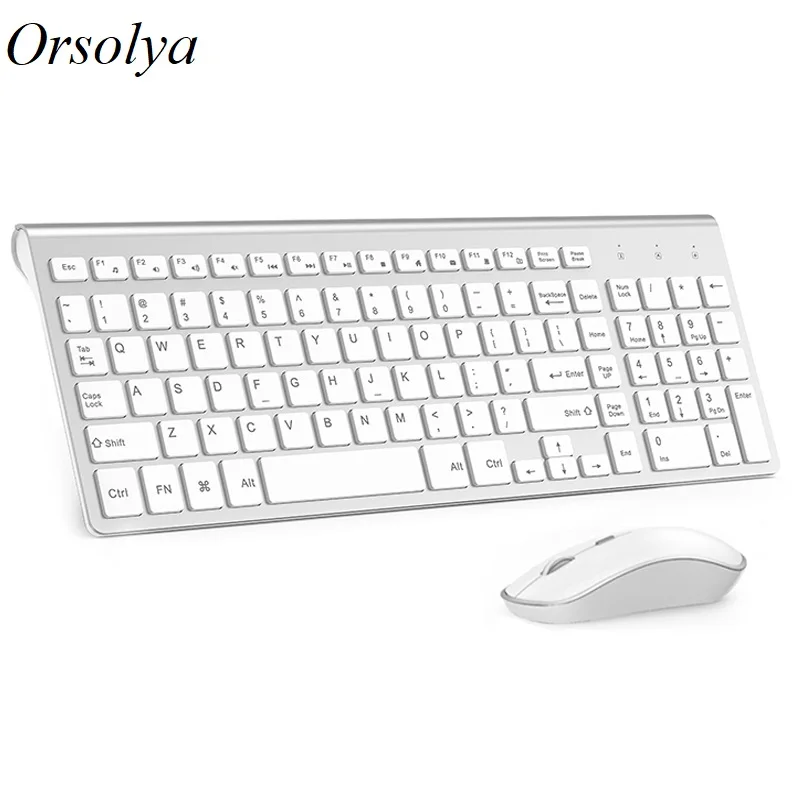 

2.4G Wireless Keyboard and Mouse Combo Orsolya Compact full-size thin keyboard and 2400dpi optical mouse Low noise,silver&white