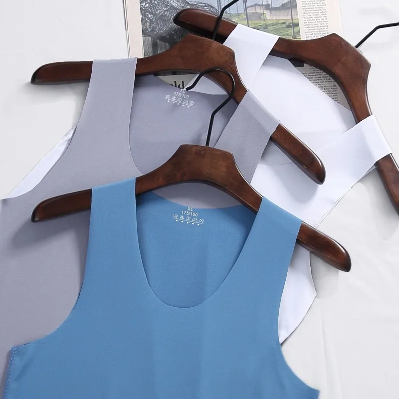 Бесшовная Мужская Нижняя Майка сексуальный боди майка для фитнеса хлопок шелк