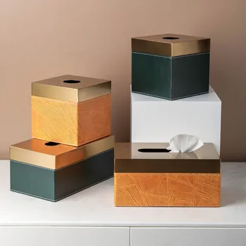 

European-style Art Leather Rectangular Tissue Box Modern Living Room Dining Table Drawer Tray Simple Household Large Storagetray