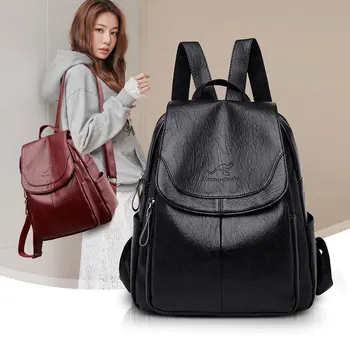 

Kangaroo 2020 New Female Leather Shoulder Soft Leather Leisure And Versatile Large-Capacity travel backpack