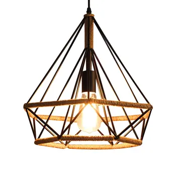 

North American Type Rural Industrial Diamond Rope Cage Loft Retro Wrought Iron Hanging Light Restaurant Bar