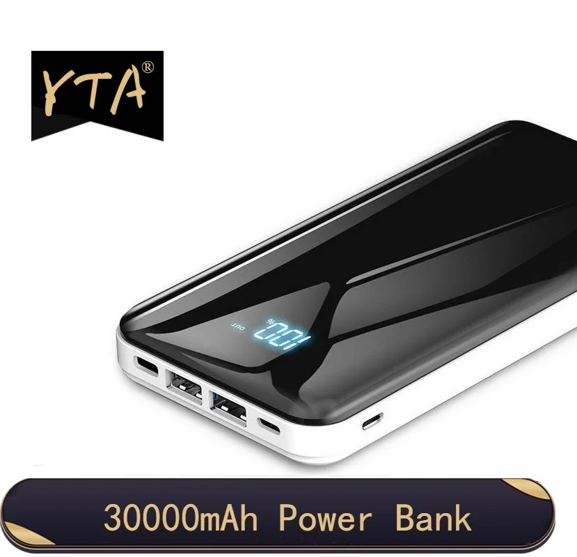 30000mAh Powerbank Portable External Battery USB Output Digital Display Fast Charge Power Bank For Xiaomi MI iPhone X Note 8