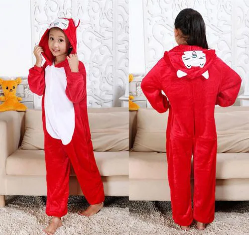 Onesie/Детская Пижама кигуруми с единорогом; зимняя Пижама с пандой; Пижама с единорогом для мальчиков и девочек; Фланелевая пижама с животными для костюмированной вечеринки; одежда для сна с капюшоном - Цвет: Fox