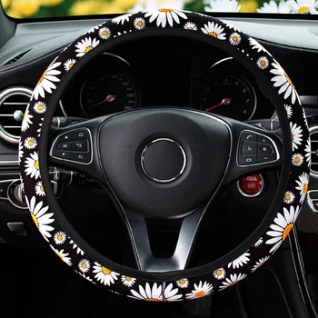 

Cute Daisy Flower Car Interior Decoration Knitted Steering Wheel Cover Universal Car Accessories Wheel Cover Without Inner Ring