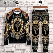 

Autumn and Winter Men's Suit Printed Sweater + Harem Pants Loose Casual 2 Two Piece Outfit Set Male Sports Long Sleeve Sweatsuit