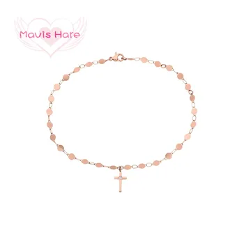 

Mavis Hare Cross Bracelet Stainless Steel Crystal Cross Pendant with Multiple small round Chain Bracelet Bangle for Beach Girl