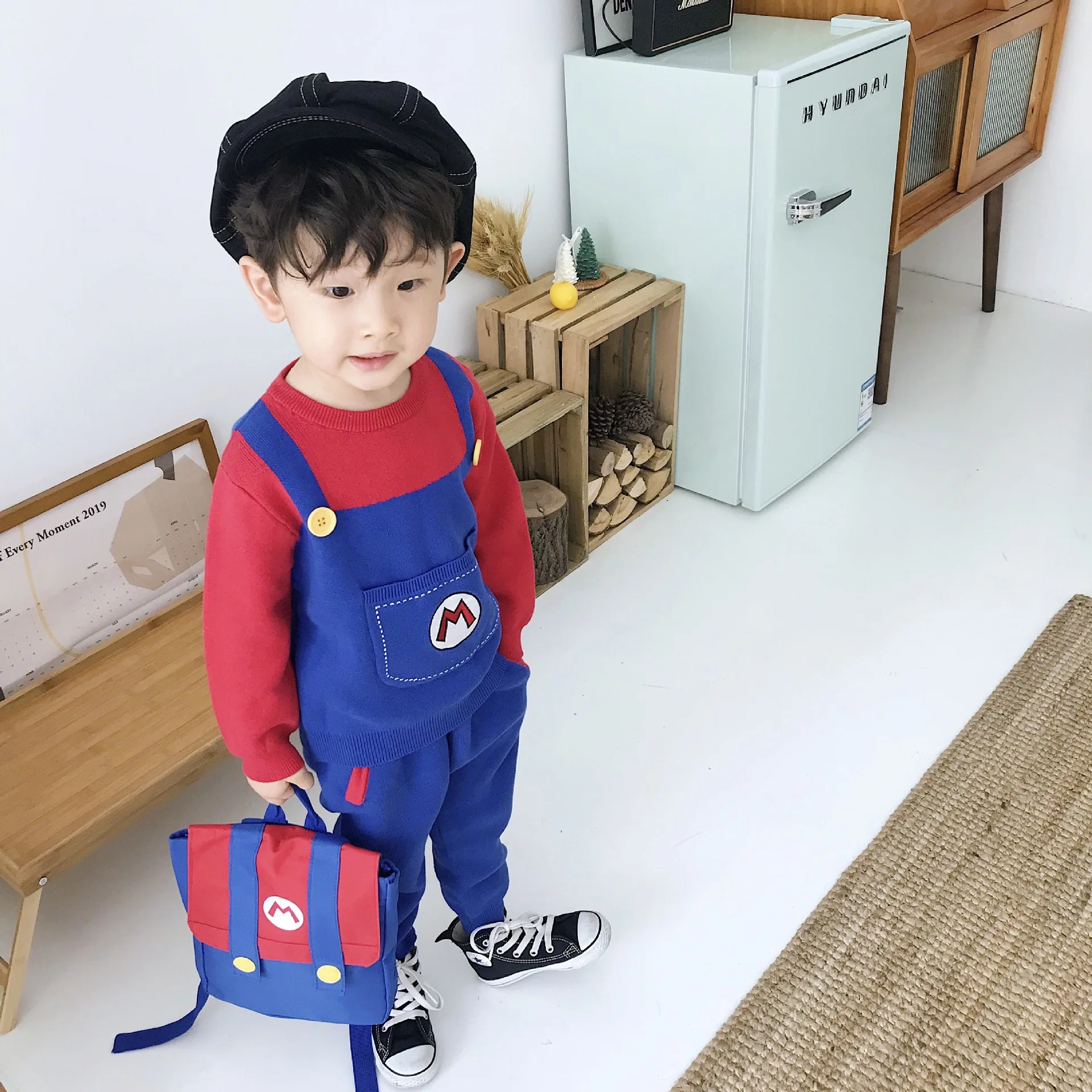 Tonytaobaby осенне-зимнее платье Новинка для мальчиков и девочек одежда для малышей стильная футболка с изображением персонажей видеоигр набор с небольшими школьная сумка