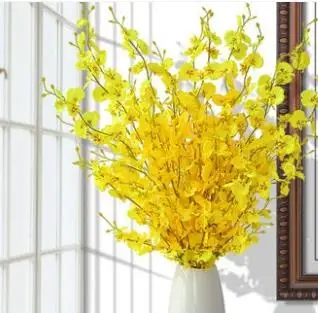 Танцующая леди Орхидея, цветы из шелка искусственный цветок oncidium гостиной и спальни украшения ткани и кружева желтая голова