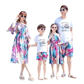 

2020 Summer Family Outfits Mother Daughter Dresses Girl Dress Short Sleeve T Shirt Shorts Fashion Father Son Sets purple
