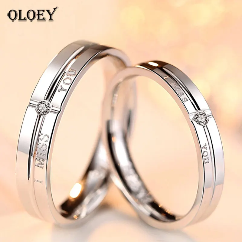 OLOEY 1 шт., чистое 925 пробы Серебряное кольцо для мужчин и женщин, корейское кольцо для пары I MISS YOU, свадебные ювелирные изделия, подарки для влюбленных YMR943