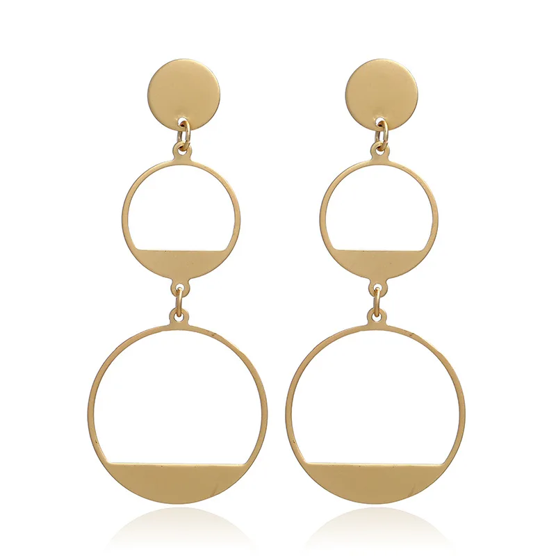 

Euro-american Earrings Alloy Geometric Metal Colour Preservation High-grade Earrings Round And Long Metal Smooth Face Ear Nails