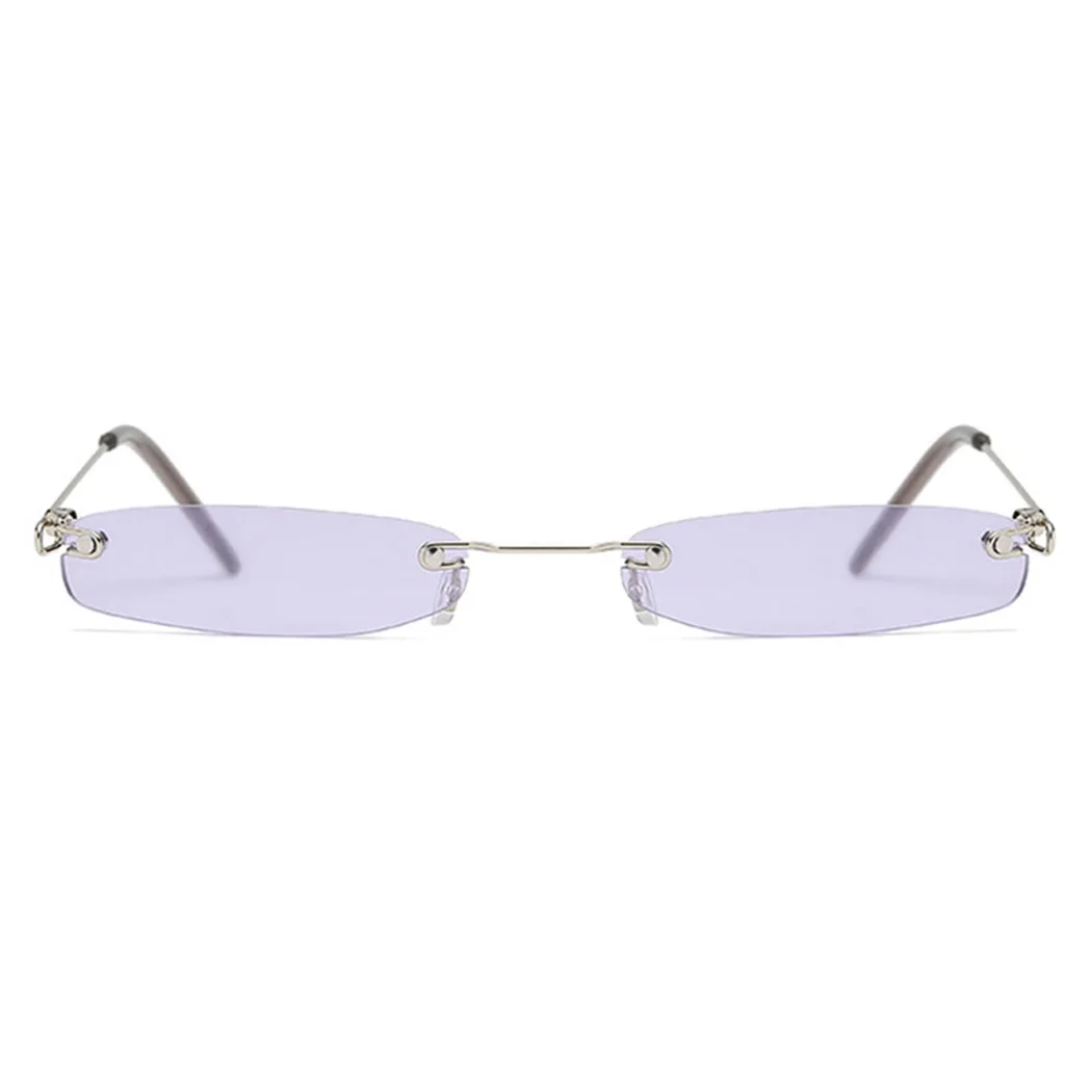 Purple Винтажные прямоугольные без ободка, солнцезащитные очки для женщин и мужчин, солнцезащитные очки с океанскими линзами, маленькие узкие очки, женские солнцезащитные очки с металлической оправой - Цвет линз: Purple