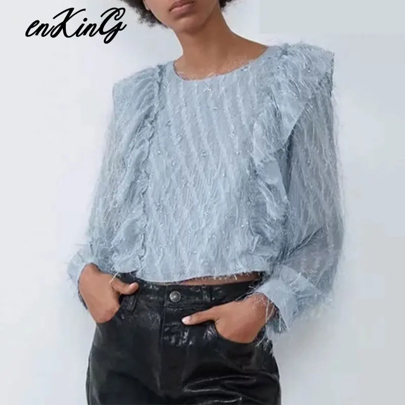 

2019 england style office lady Artificial fur cascading za blusas mujer de moda 2019 kimono blouse womens tops blouse plus size