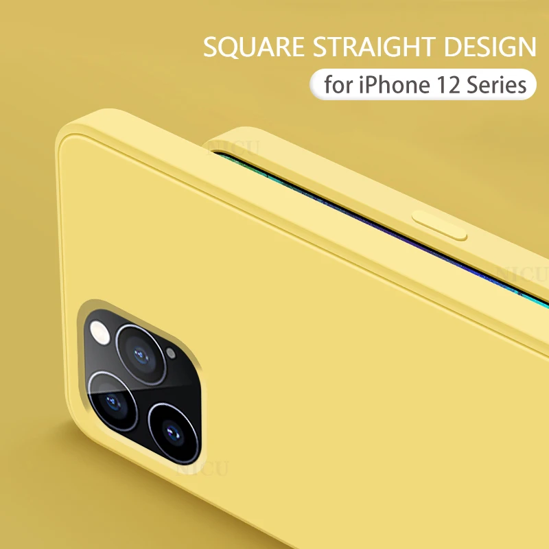 for Apple iPhone 12 Mini Pro Max Case New Straight Side Square Mobile Phone Case for iPhone 12 Liquid Silicone Full Cover Soft