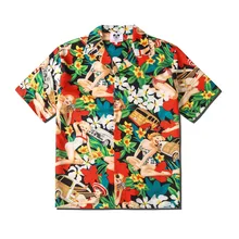 

2022 Summer New Men Hip Hop Street Print Shirt Lovers Fashion Short Sleeve Cool Thin Loose Hawaiian Beach Harajuku Lapel Shirts