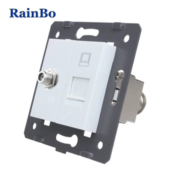 

RainBo EU Standard Satellite+CAT6A Gigabit Super-shielded Computer RJ45 Socket DIY Parts-Wall Without-Glass-Panel A8SACOCJW