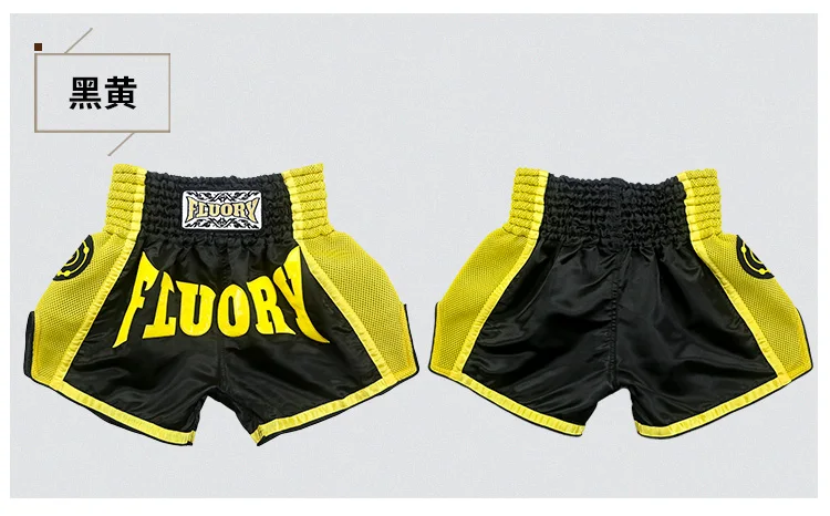 black and yellow 5 цветов флуорий дети Муай Тай шорты для тренировок и соревнований ММА шорты кикбоксерские шорты - Цвет: black and yellow