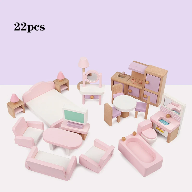 wooden dollhouse furniture set