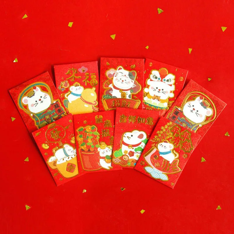 6 шт./упак. с принтом милых животных: маленький Мышь красный конверт для заполнения деньги китайское национальное Hongbao подарки канцелярский конверт