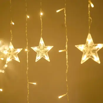 

3m LED Pentagram Shaped Curtain Light Fairy String Stars Light EU Plug 8 Modes for Party Garden Decorative Lamp Strings