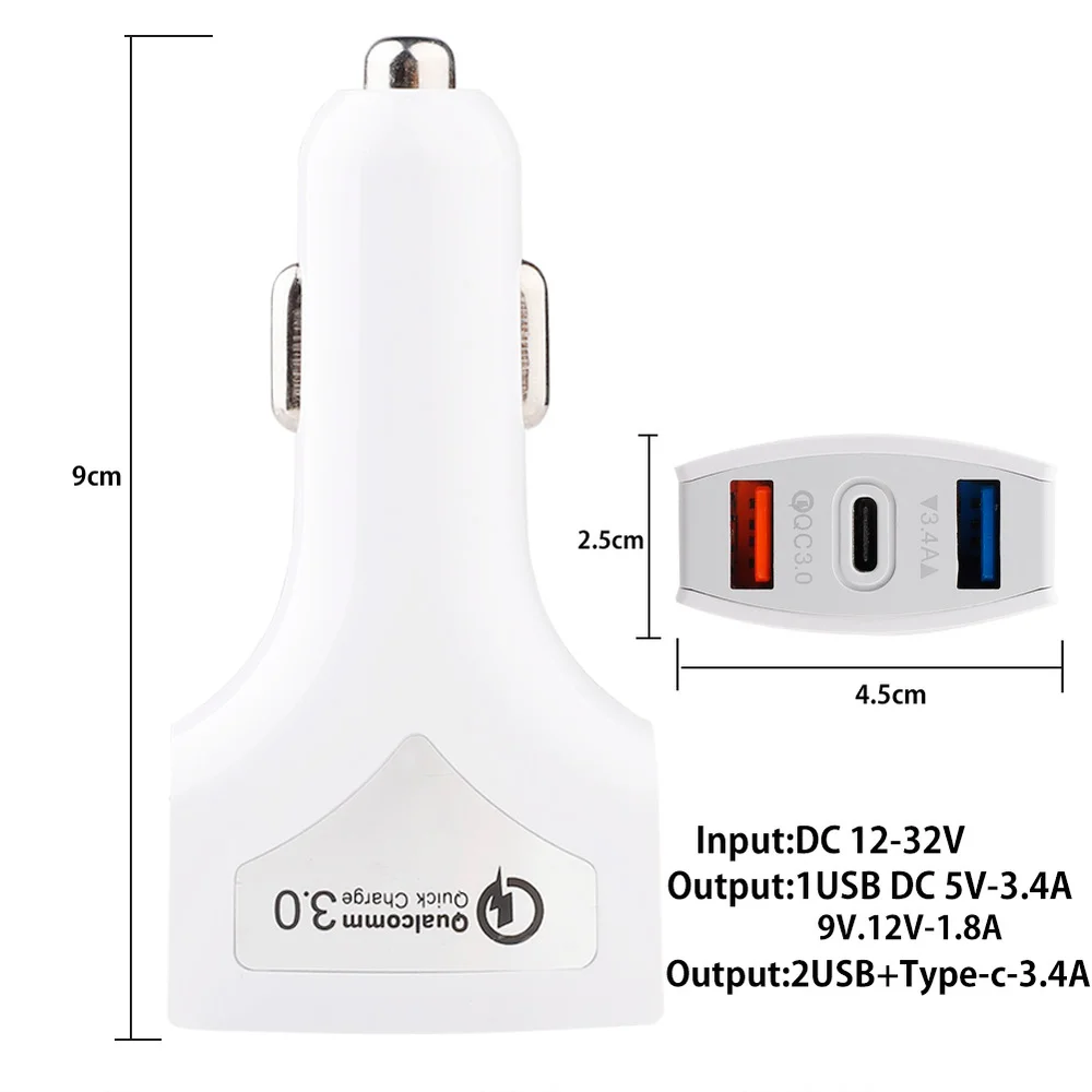 Автомобильное зарядное устройство type-C Quick Charge 3,0 5V 3.5A QC3.0 быстрая зарядка автомобильное зарядное устройство 3 USB Автомобильное зарядное устройство для мобильного телефона SAMSUNG XIAOMI