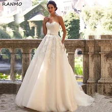 

Sweetheart Neck Wedding Dress Vestidos de Novia 2021 Lace Appliques with Belt Lace Up Wedding Gowns Robe Mariage