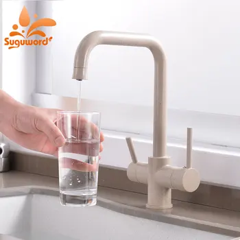 

Brushed Kitchen purified Faucet Hot Cold Drink Water mixer Crane Tap Deck mount dual handle one hole install