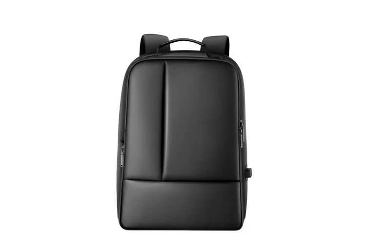 black Large-capacity business solid color backpack male pu shoulder computer bag multi-function men's travel backpack leather backpack - Цвет: black