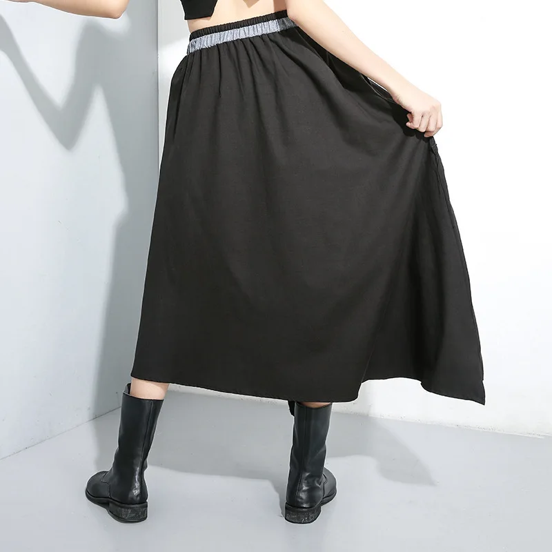 [Fashion] Tide Autumn And Winter New Products Fashion Elastic Waist Solid Color Pleated Personality Irregular Skirt Female PA775