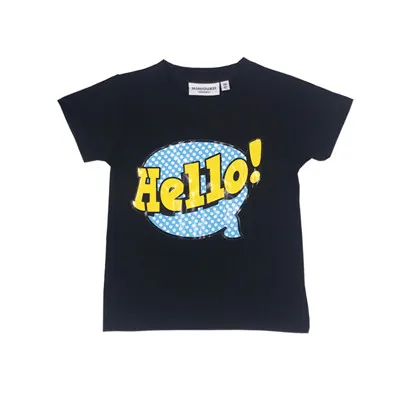 Black Новинка г.; летняя черная футболка с надписью «hello»; Классная хлопковая футболка для маленьких девочек; модная детская черная футболка - Цвет: Black