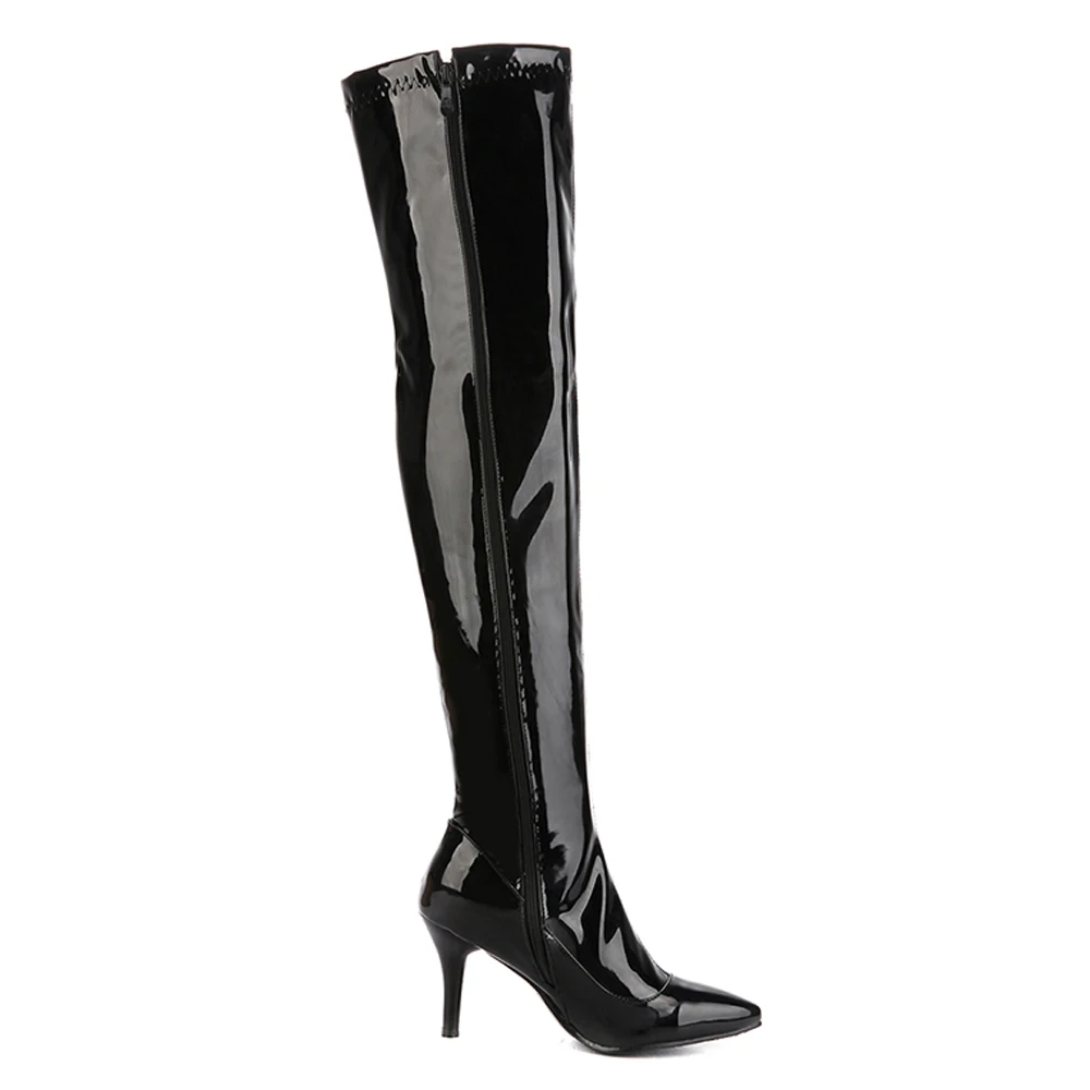 Черные Сапоги выше колена на высоком каблуке; женские сапоги до бедра; женская зимняя обувь; cuissardes; пикантные высокие сапоги