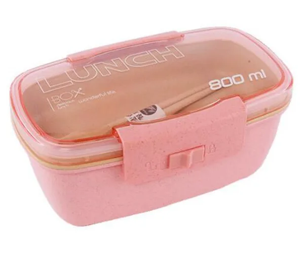 Pink 800 мл здоровый материал Ланч-бокс двойной слой пшеничной соломы Bento коробки микроволновая посуда контейнер для хранения продуктов Ланчбокс - Цвет: Pink
