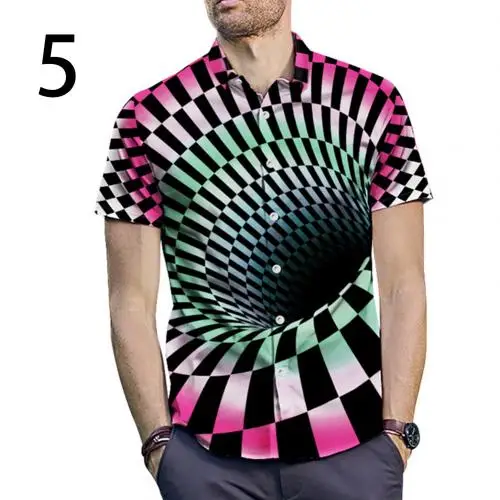 Модная летняя мужская хлопковая рубашка с коротким рукавом и отложным воротником, с забавным трехмерным принтом Vertigo Hypnotic, топ, футболки, Прямая поставка - Цвет: 5
