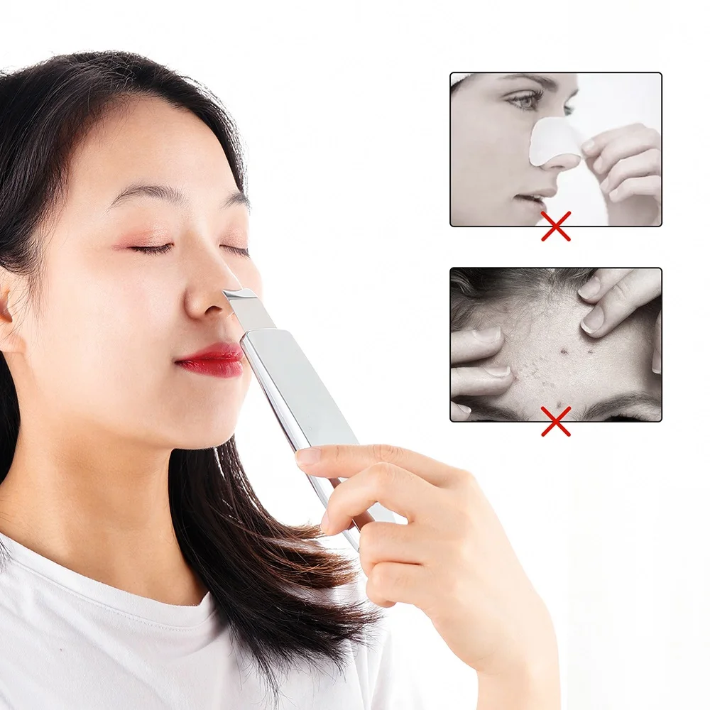 Ultrasound Facial Scrubber Shovel ION LED Light Therapy Face Anti Acne EMS Wrinkle Removal Blackhead Cleansing Skin Care Tool