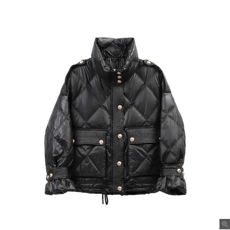 

Winter Ultra Light Down Jacket 2021 Streetwear Short Down Coat Women 90% Duck Down Jackets Puffer Parka Black Women Clothing