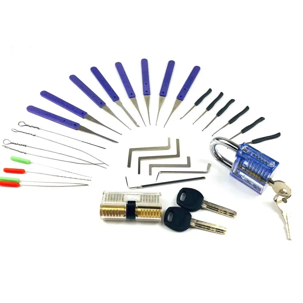 Lock Practice Pick Set,2pcs Transparent Locks with 22pcs Broken Key