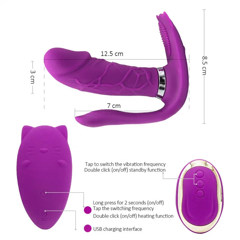 G Spot Вибратор Бабочка Клитор нагревательный штекер анальный силиконовый двойной