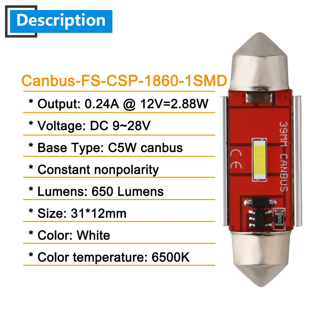10X 9-28V Canbus 31/36/39/41 мм 1860 CSP 1 светодиодный C5W гирлянда лампы Индикатор автомобиля парковка для чтения потолочный Лицензия купол светильник без ошибок